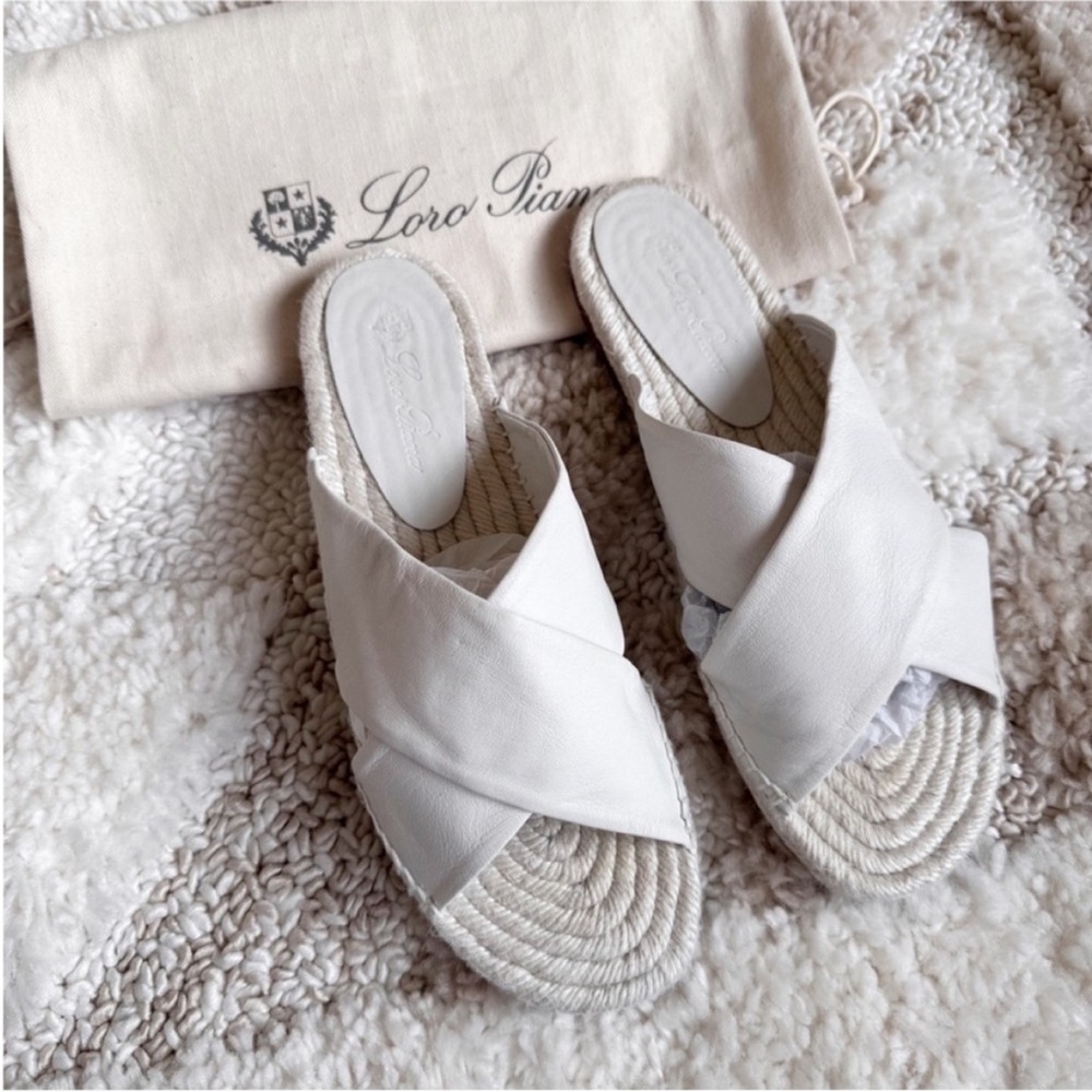 Like new Loro piana leather crossover white espadrille slide sandals 40